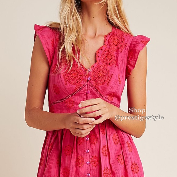 Anthropologie Tomine Embroidered Eyelet Midi Dress - Picture 4 of 7